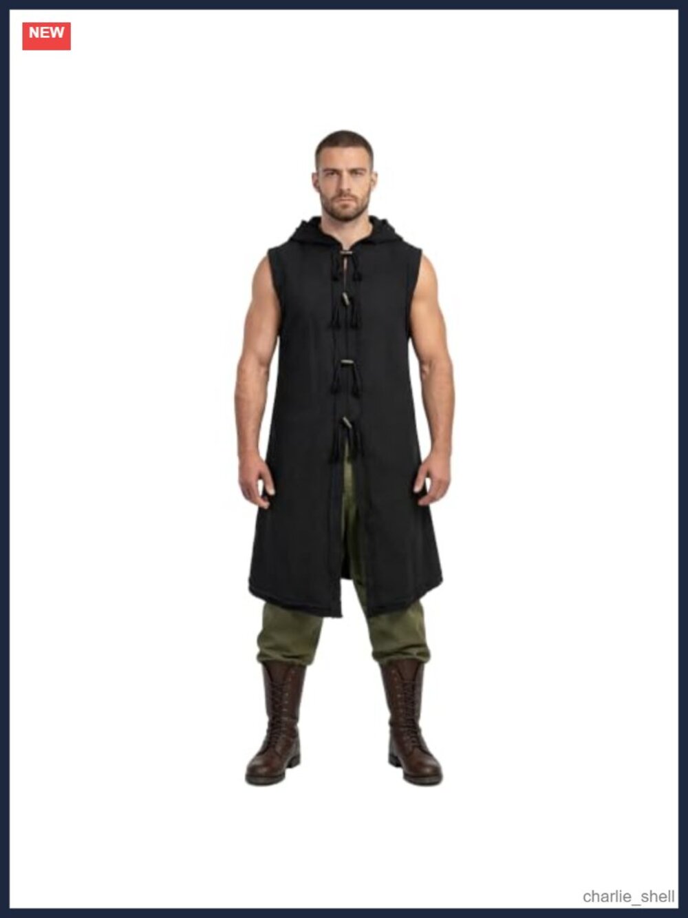 Mens Cotton Hooded Sleeveless Medieval Viking Renaissance Tunic Vest